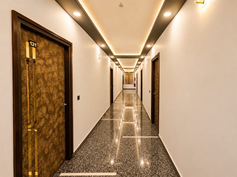 Room corridor with polished granite floor